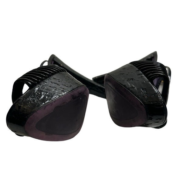 Miu Miu Prada Black Pleated Leather Peep Toe Platform Slingback Heels size37 - Picture 5 of 16